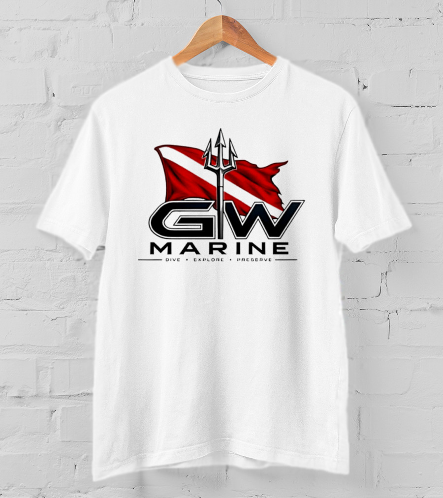 GW Marine Dive Explore Preserve Scuba Diving Trident Red Dive Flag T-Shirt