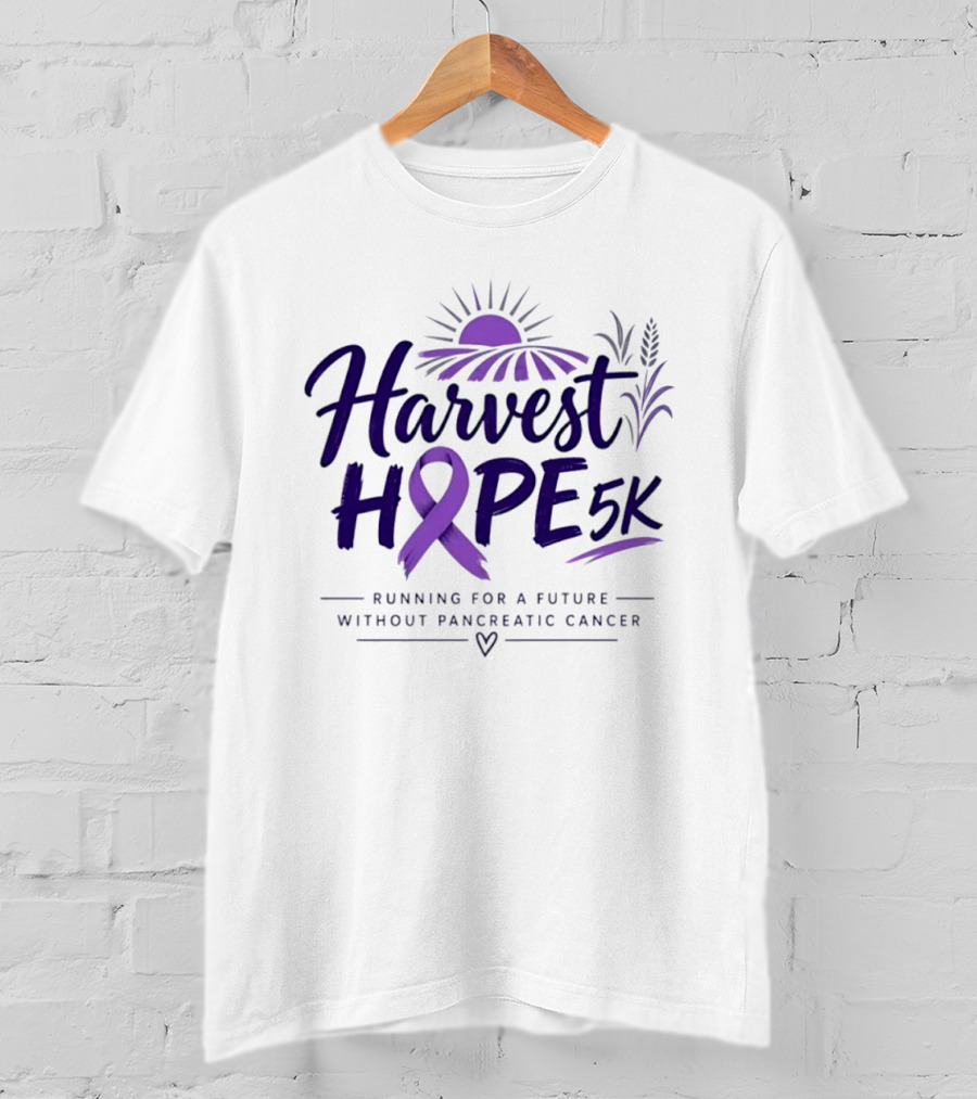 Harvest Hope 5K Running For A Future Without Pancreatic Cancer Purple Ribbon Sun Field T-Shirt