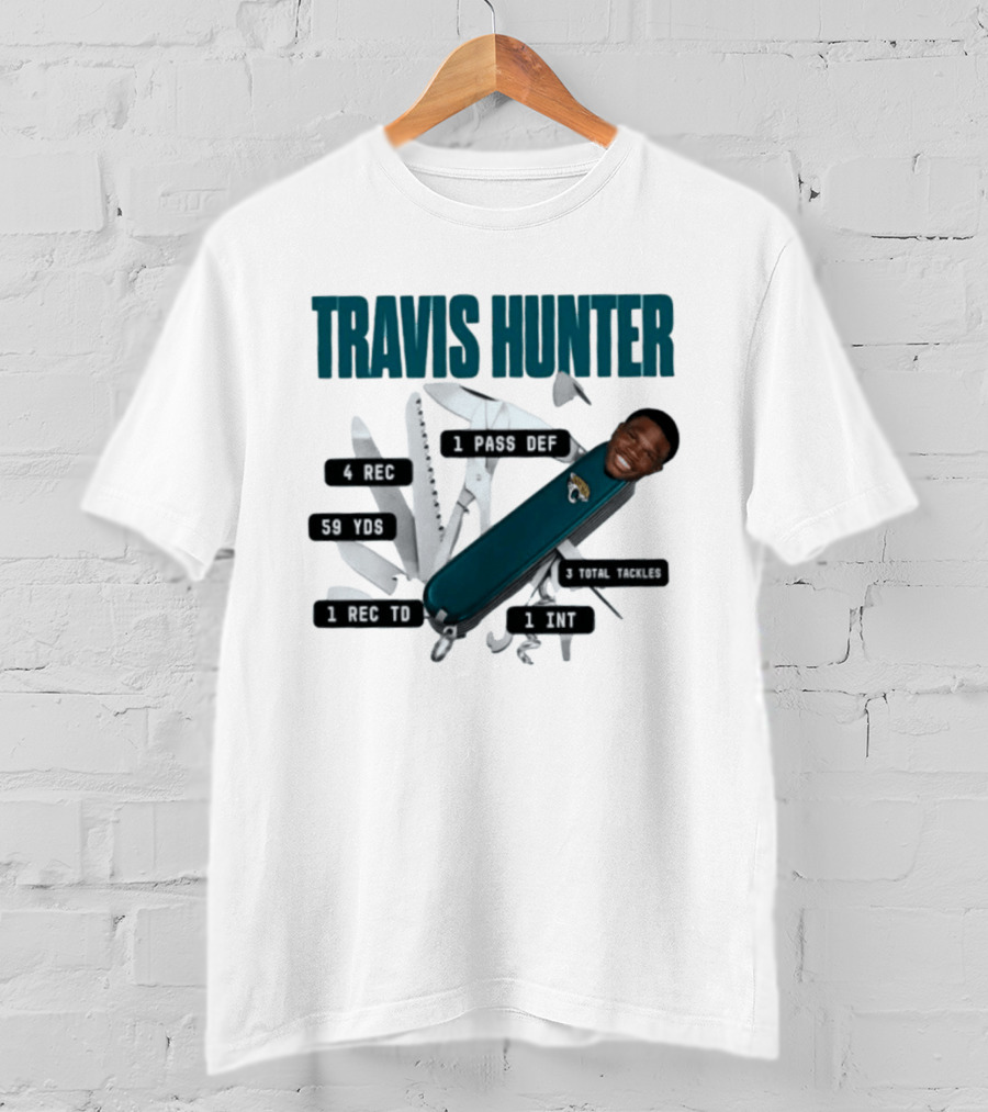Travis Hunter Swiss Army Knife 4 REC 59 YDS 1 REC TD Jacksonville Jaguars T-Shirt