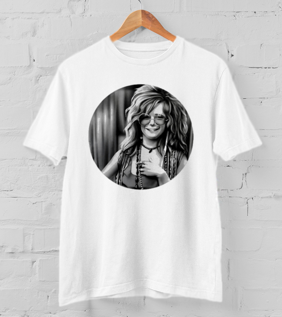 Janis Joplin Music Legend Iconic Black And White T-Shirt