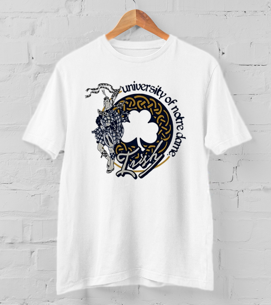 University Of Notre Dame Irish Bagpiper Celtic Knot Shamrock T-Shirt