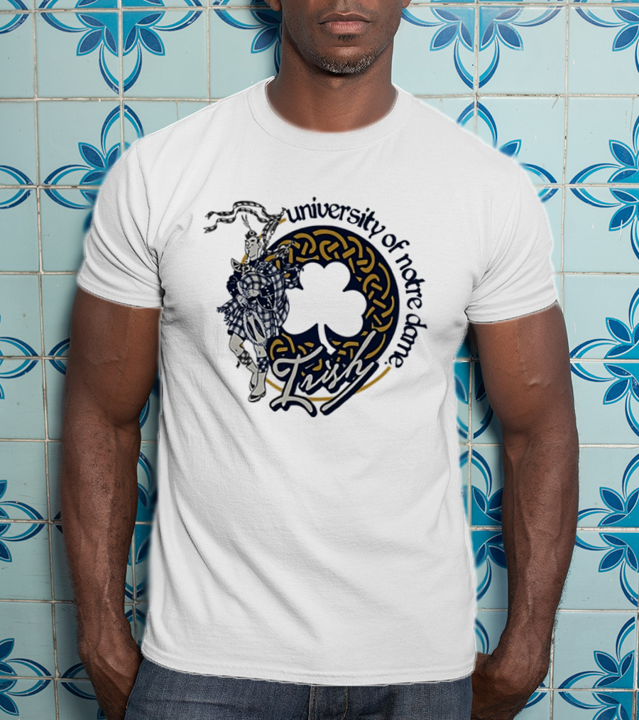 University Of Notre Dame Irish Bagpiper Celtic Knot Shamrock T-Shirt
