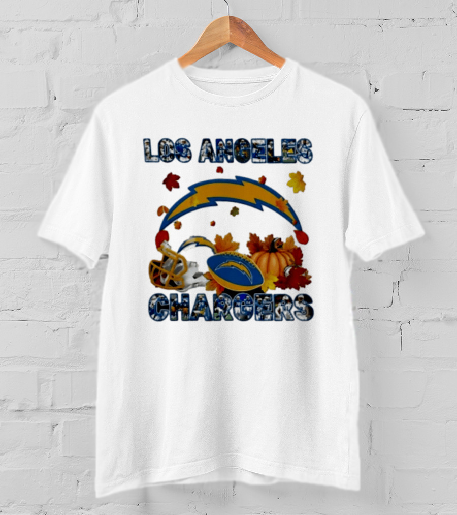 Los Angeles Chargers Autumn 2026 Pumpkin Football Helmet Leaves T-Shirt
