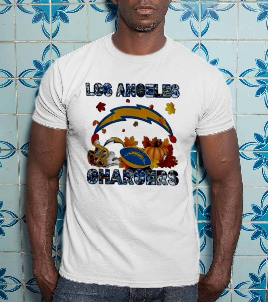 Los Angeles Chargers Autumn 2026 Pumpkin Football Helmet Leaves T-Shirt