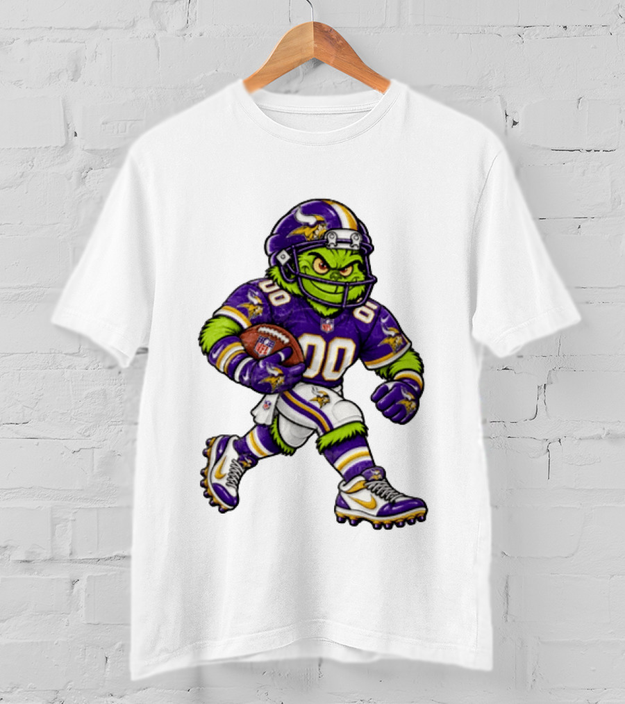 Minnesota Vikings Football Grinch Character Player In Team Uniform T-Shirt