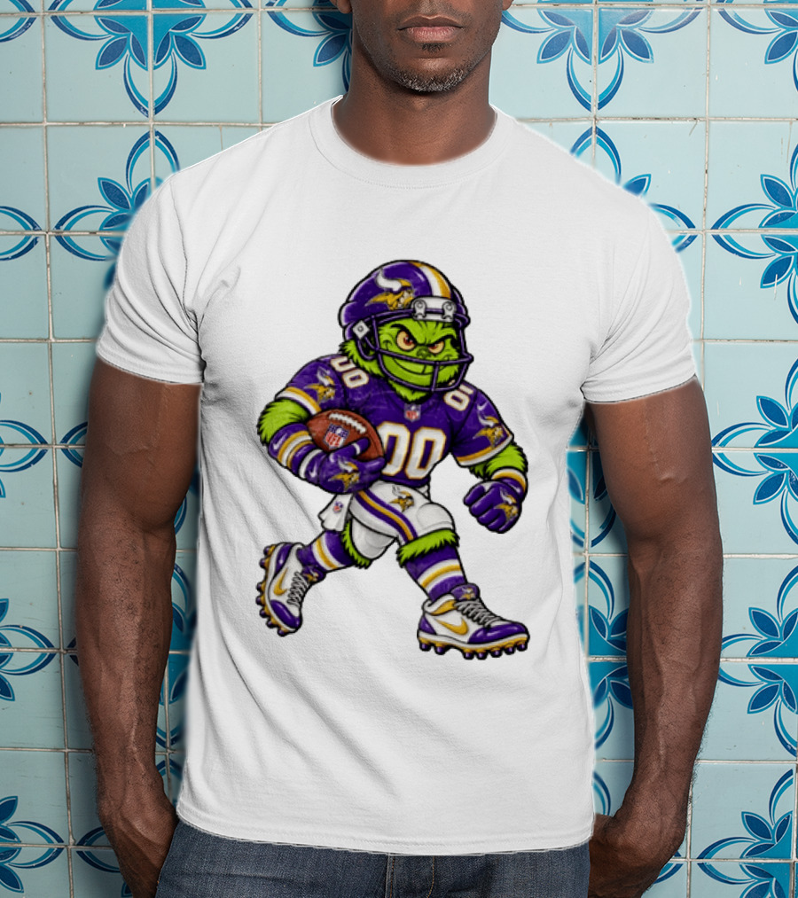 Minnesota Vikings Football Grinch Character Player In Team Uniform T-Shirt