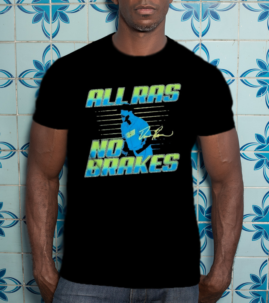 ALL RAS NO BRAKES Baseball Player Blue Neon Stripes Signature T-Shirt