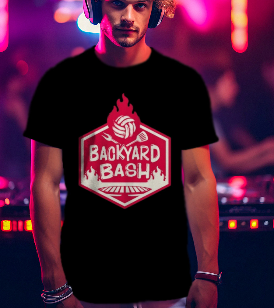 Backyard Bash Grill Barbecue Volleyball Flames Fork Spatula T-Shirt