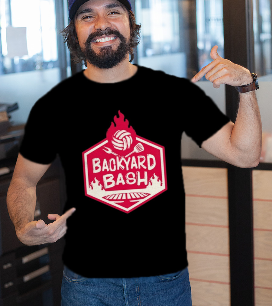 Backyard Bash Grill Barbecue Volleyball Flames Fork Spatula T-Shirt