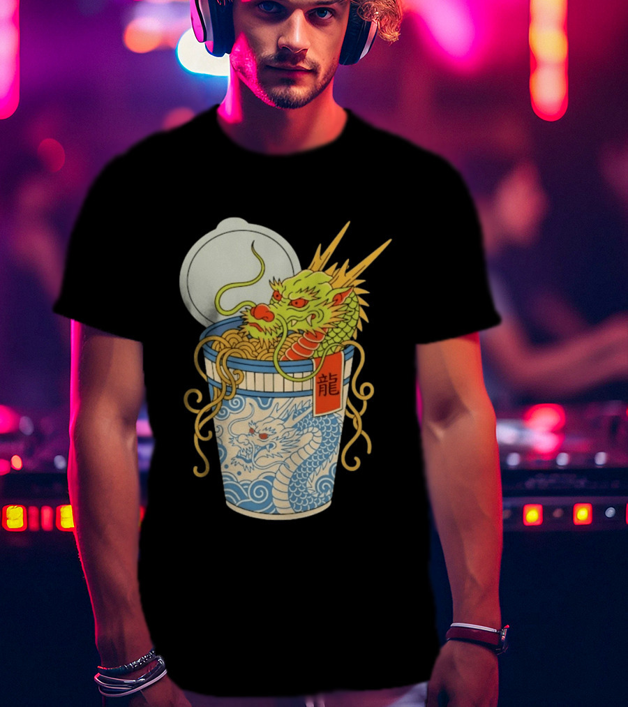 Dragon Ramen Cup With Traditional Japanese Kanji T-Shirt