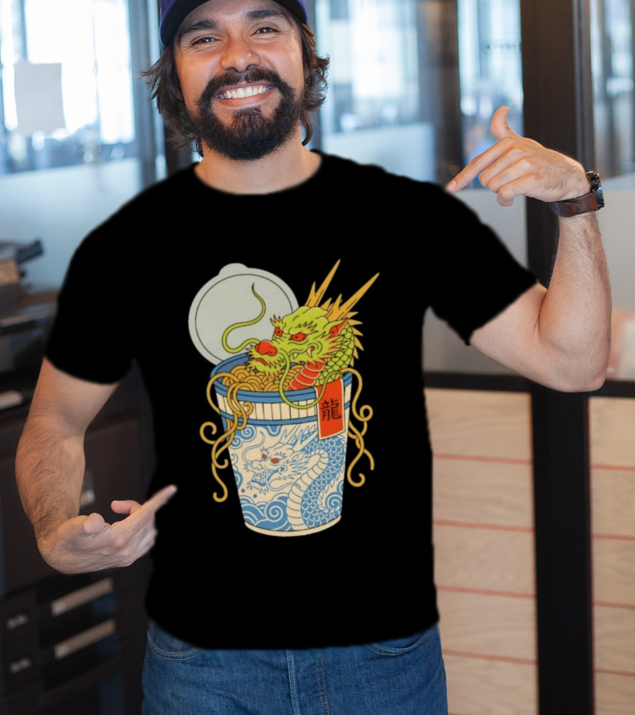 Dragon Ramen Cup With Traditional Japanese Kanji T-Shirt