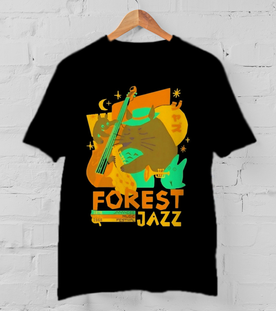 Forest Jazz 1988 Japanese Music Festival Cat And Rabbit Playing Instruments T-Shirt