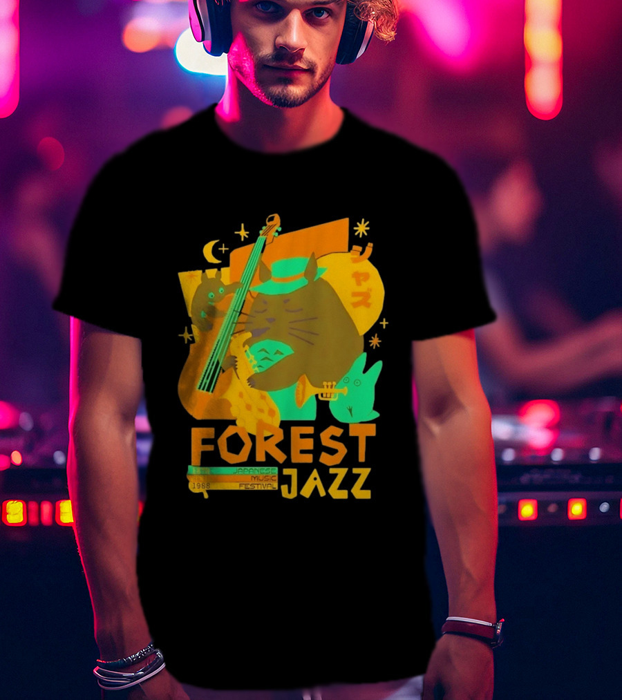 Forest Jazz 1988 Japanese Music Festival Cat And Rabbit Playing Instruments T-Shirt