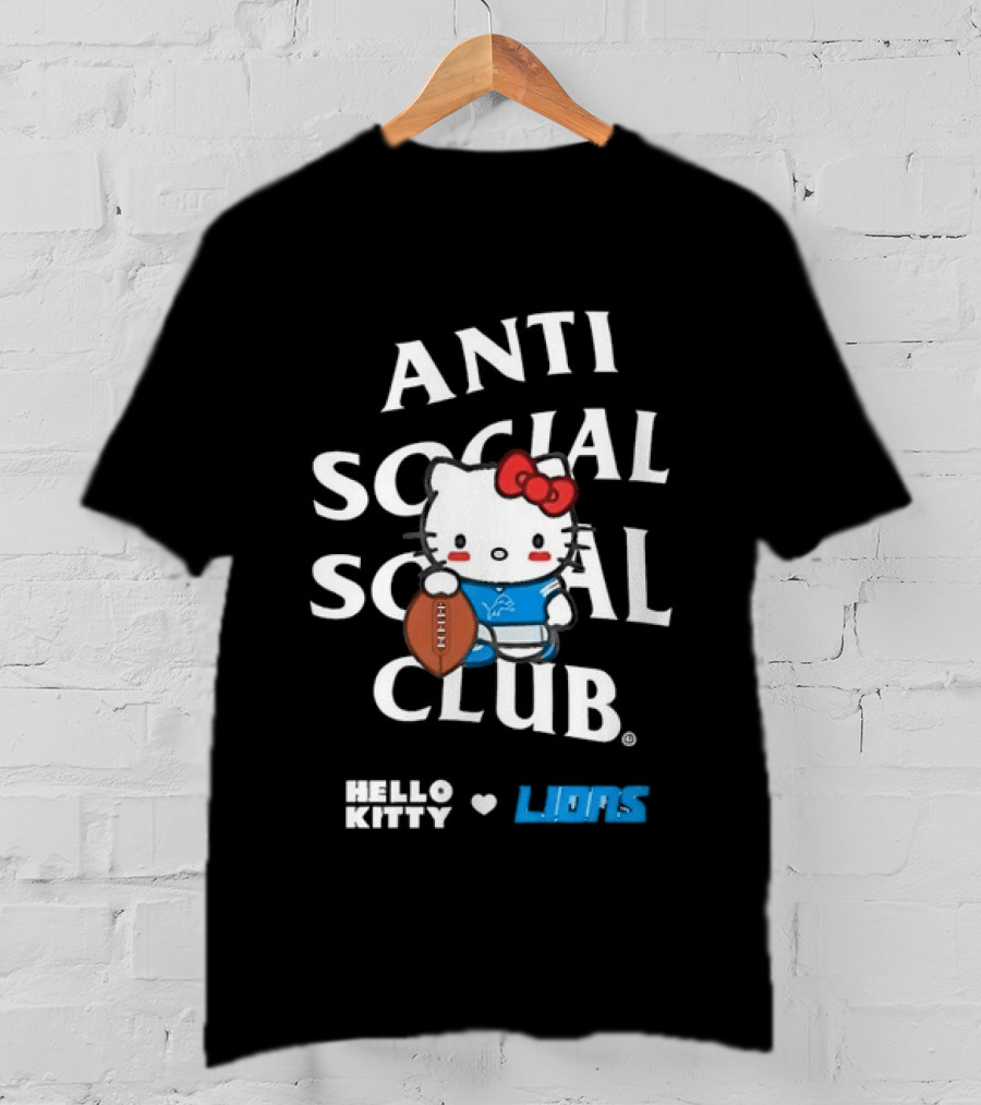 Anti Social Social Club Hello Kitty Detroit Lions Collaboration T-Shirt