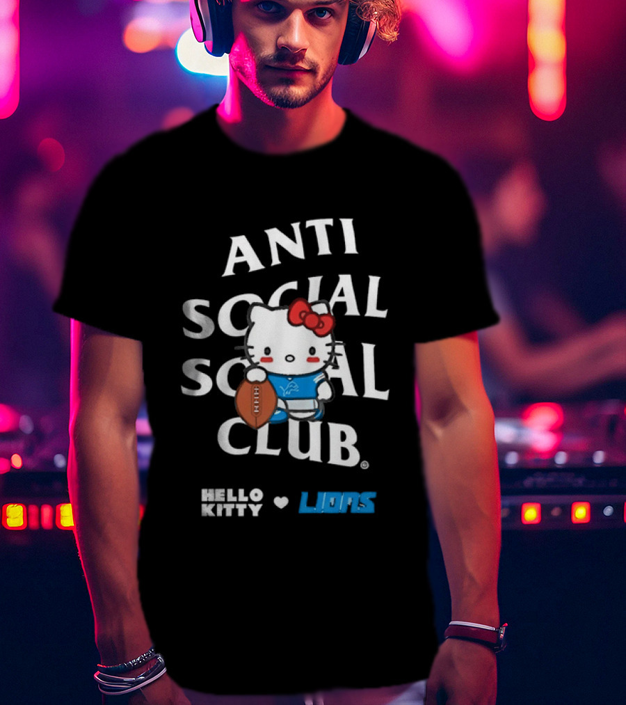 Anti Social Social Club Hello Kitty Detroit Lions Collaboration T-Shirt