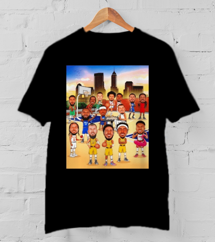 Indiana Pacers NBA Caricature Players Skyline T-Shirt
