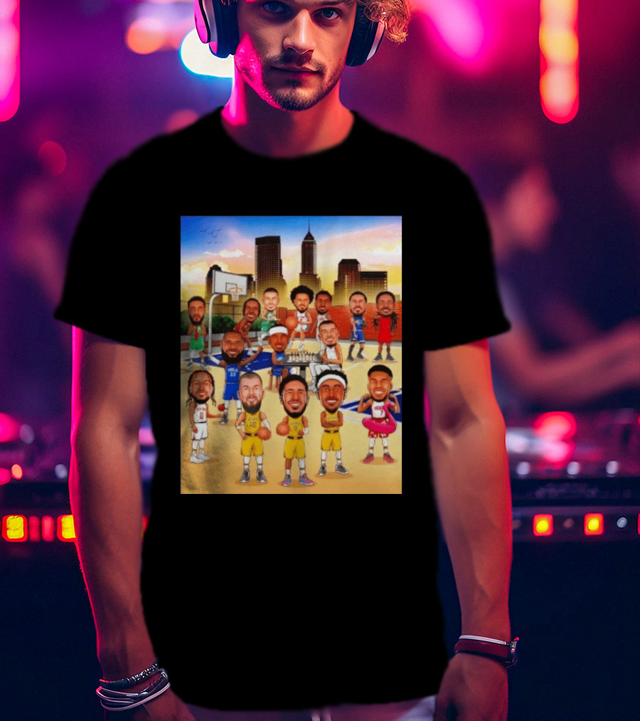 Indiana Pacers NBA Caricature Players Skyline T-Shirt