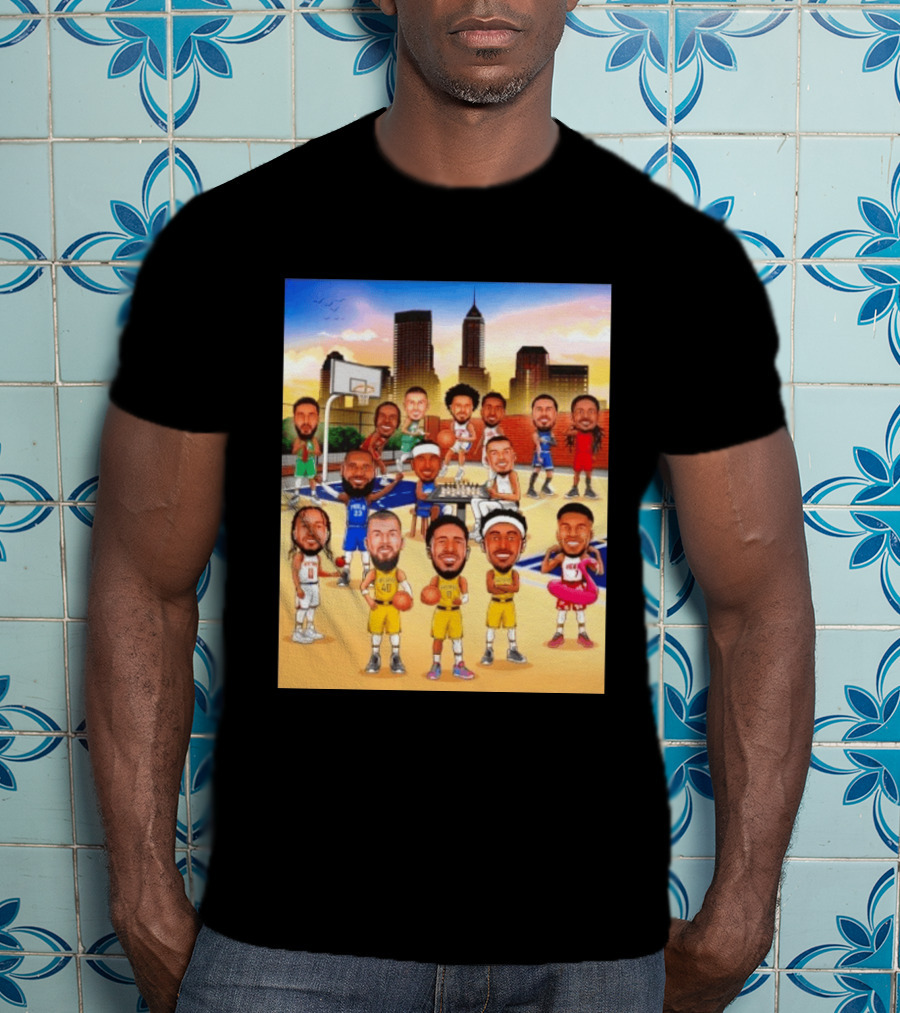 Indiana Pacers NBA Caricature Players Skyline T-Shirt