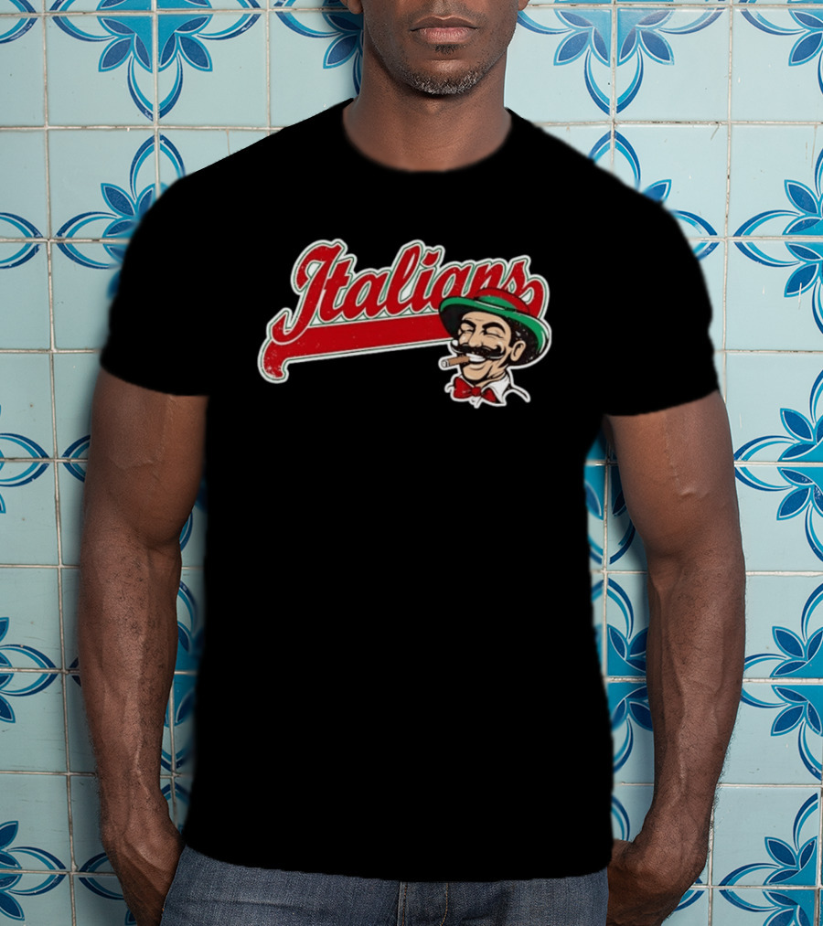 Italians Distressed Heritage Mustache Cigar Bow Tie T-Shirt