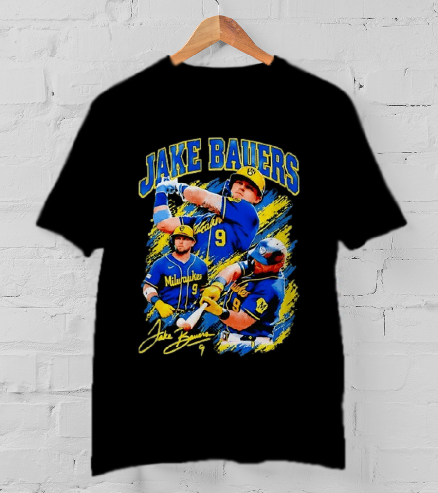 Milwaukee Brewers Jake Bauers Number 9 Signature Baseball T-Shirt