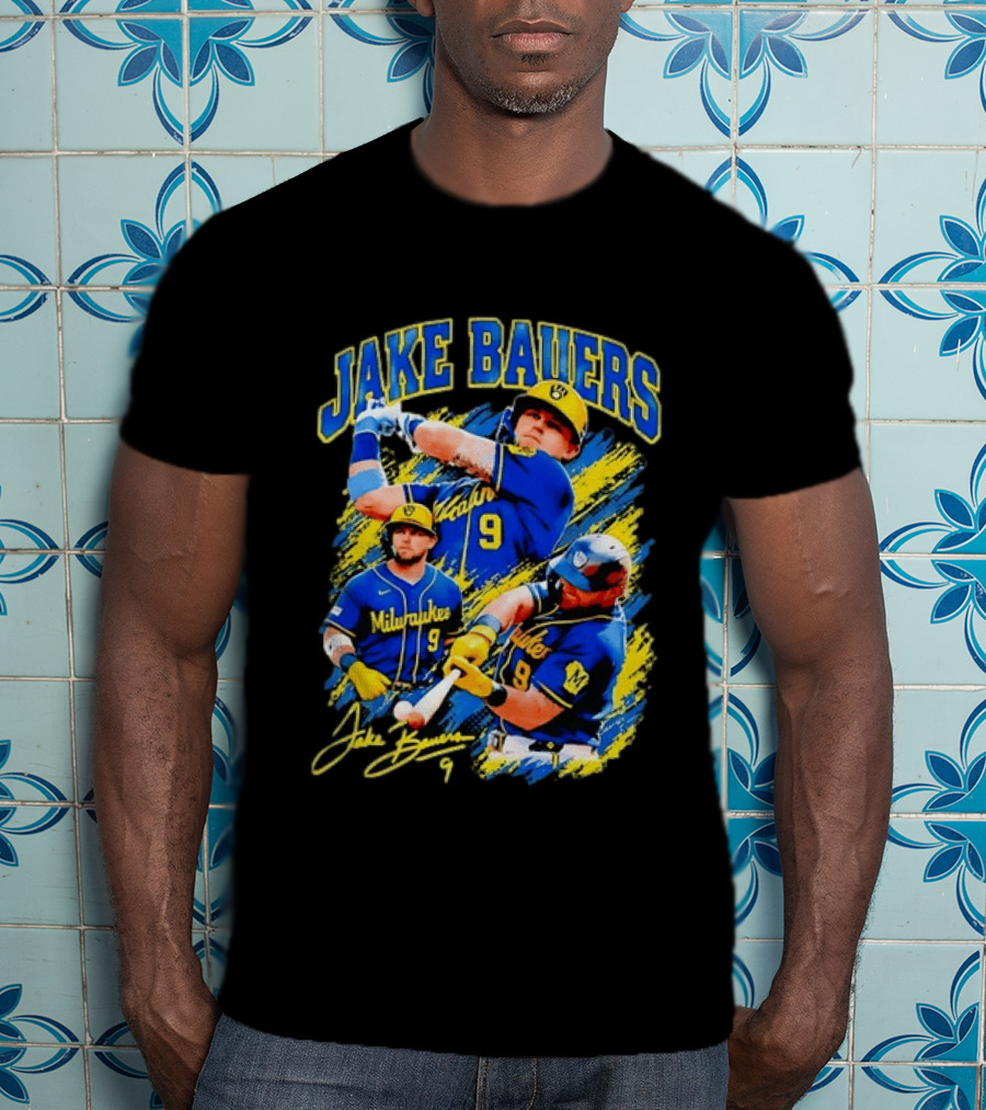 Milwaukee Brewers Jake Bauers Number 9 Signature Baseball T-Shirt