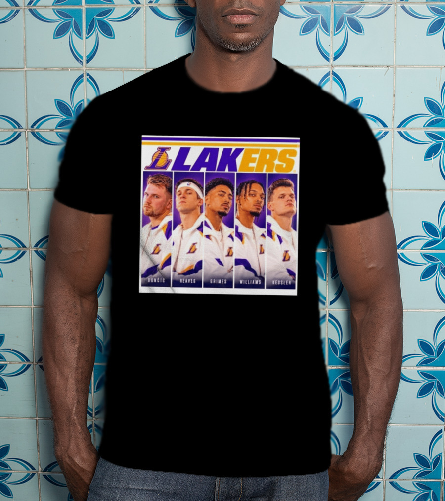 Lakers NBA Stars Collage Luka Dončić Austin Reaves Quentin Grimes Jalen Williams Walker Kessler T-Shirt