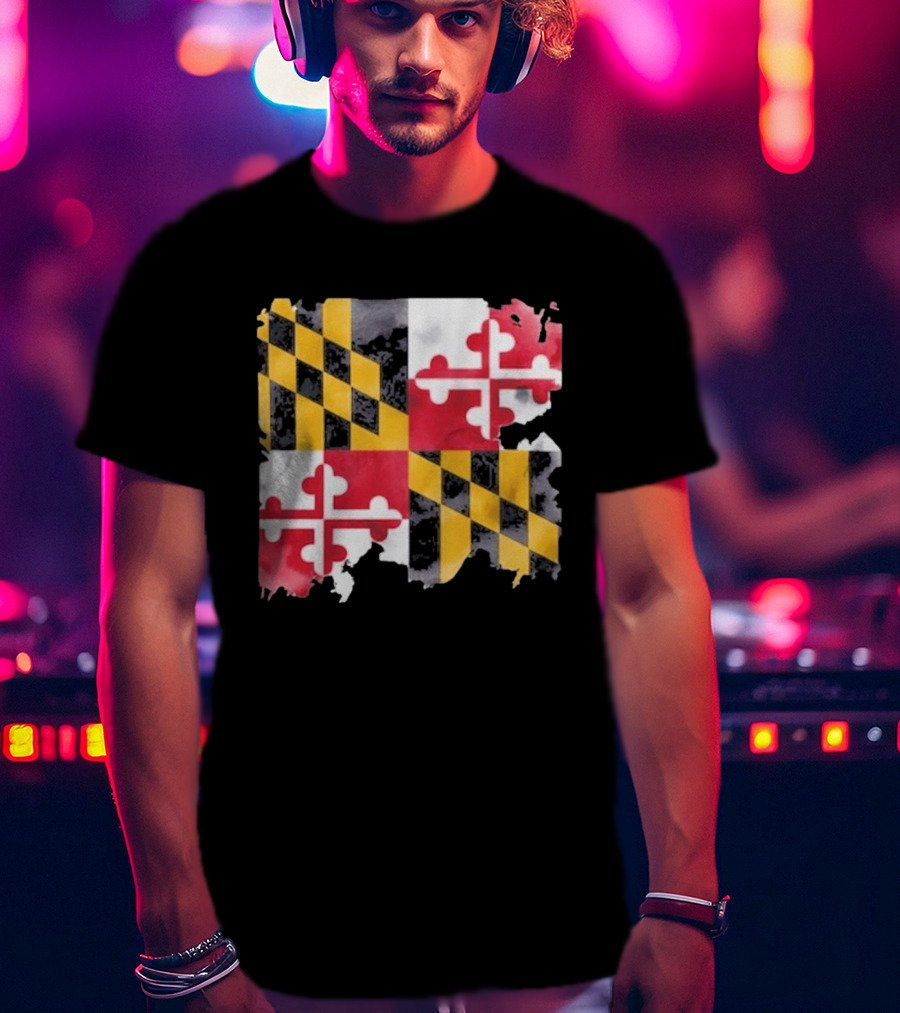 Maryland Distressed Flag Casual Summer Look T-Shirt