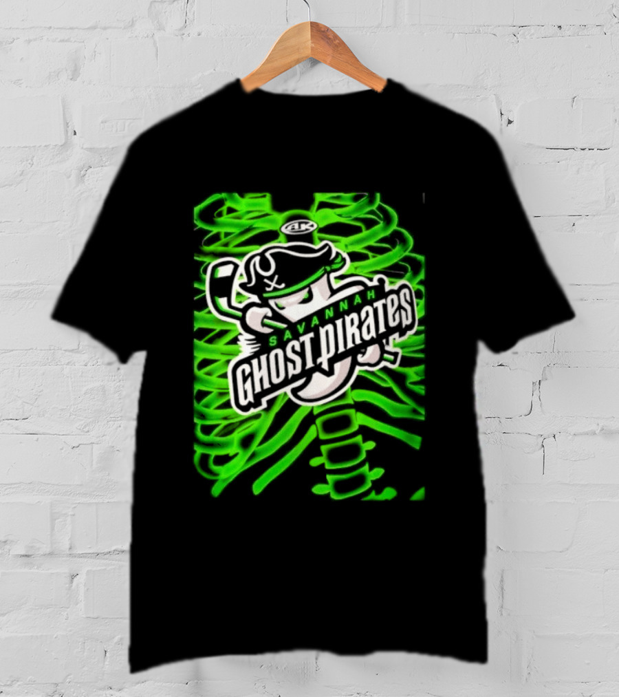 Savannah Ghost Pirates ECHL Hockey Team Graphics Neon Green T-Shirt