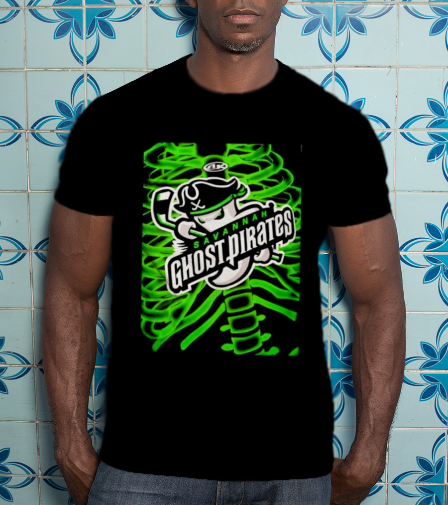 Savannah Ghost Pirates ECHL Hockey Team Graphics Neon Green T-Shirt