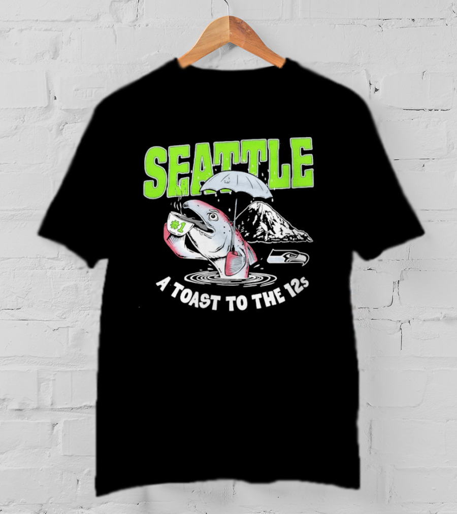Seattle Seahawks A Toast To The 12s Salmon And Coffee With Mountain T-Shirt