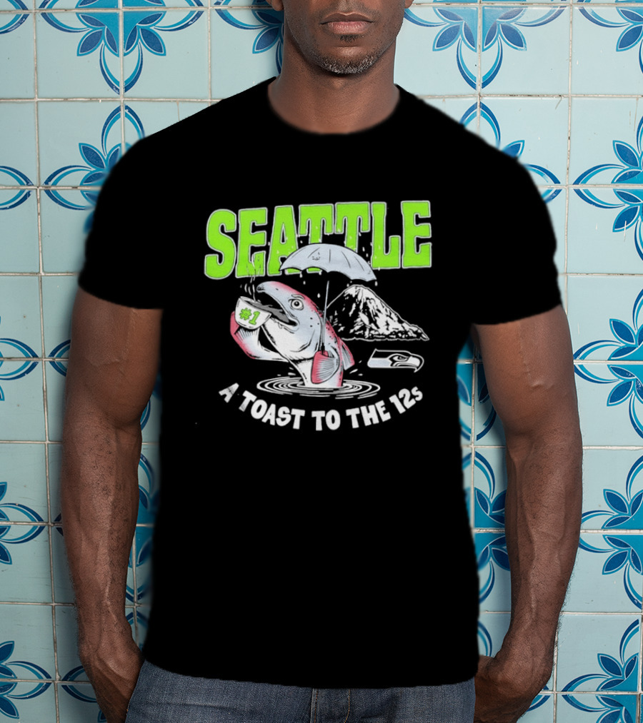 Seattle Seahawks A Toast To The 12s Salmon And Coffee With Mountain T-Shirt