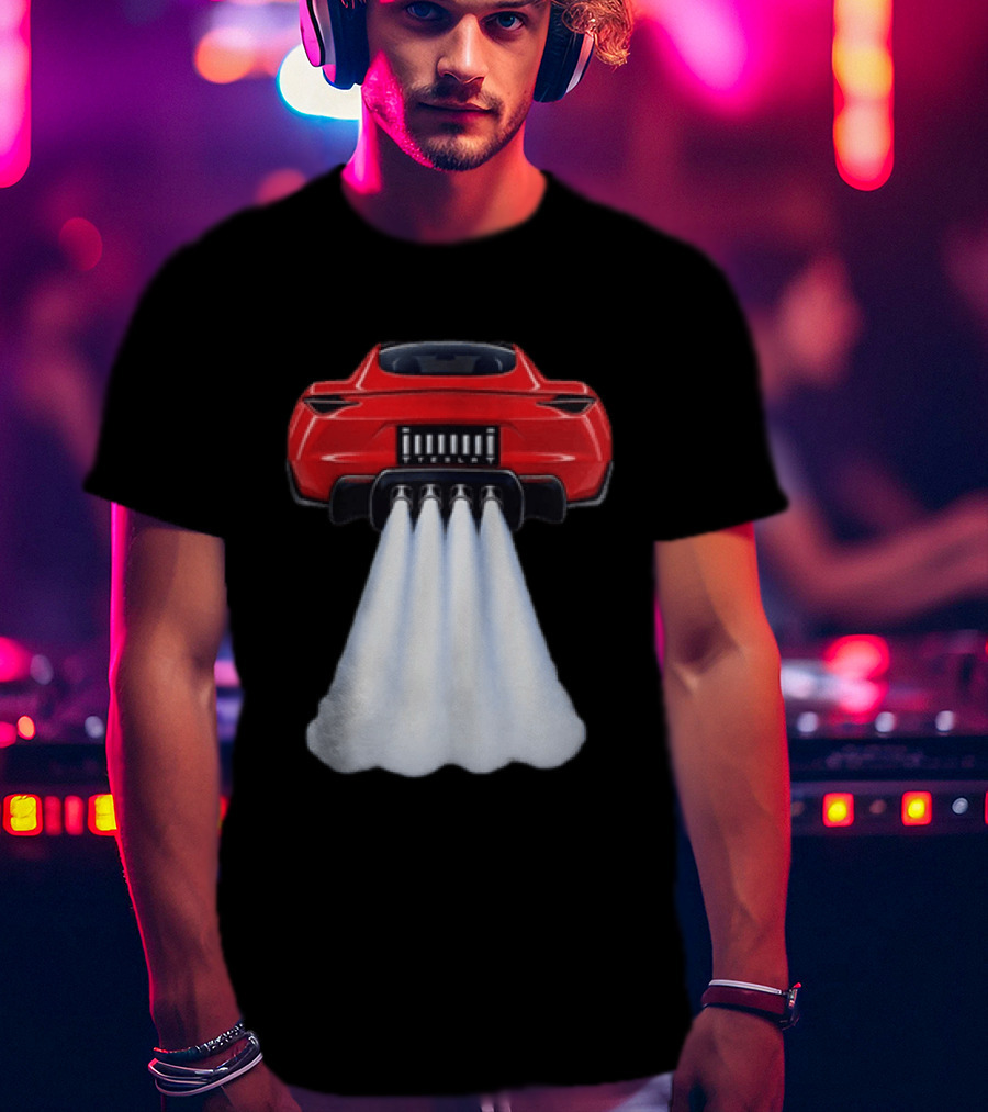Tesla Roadster SpaceX Flying Car Rocket Thrusters Jet Blast T-Shirt