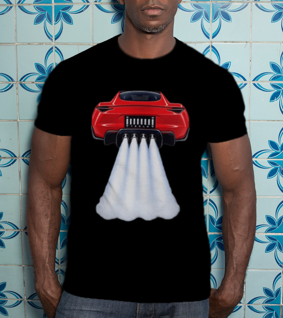 Tesla Roadster SpaceX Flying Car Rocket Thrusters Jet Blast T-Shirt