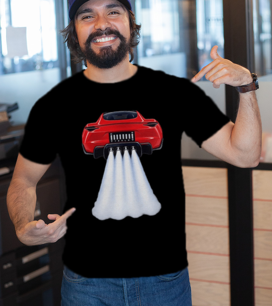 Tesla Roadster SpaceX Flying Car Rocket Thrusters Jet Blast T-Shirt