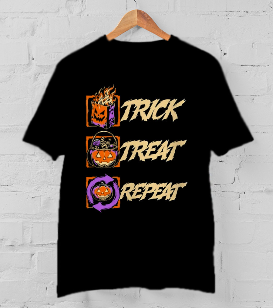 Trick Treat Repeat Halloween Pumpkin Spooky T-Shirt