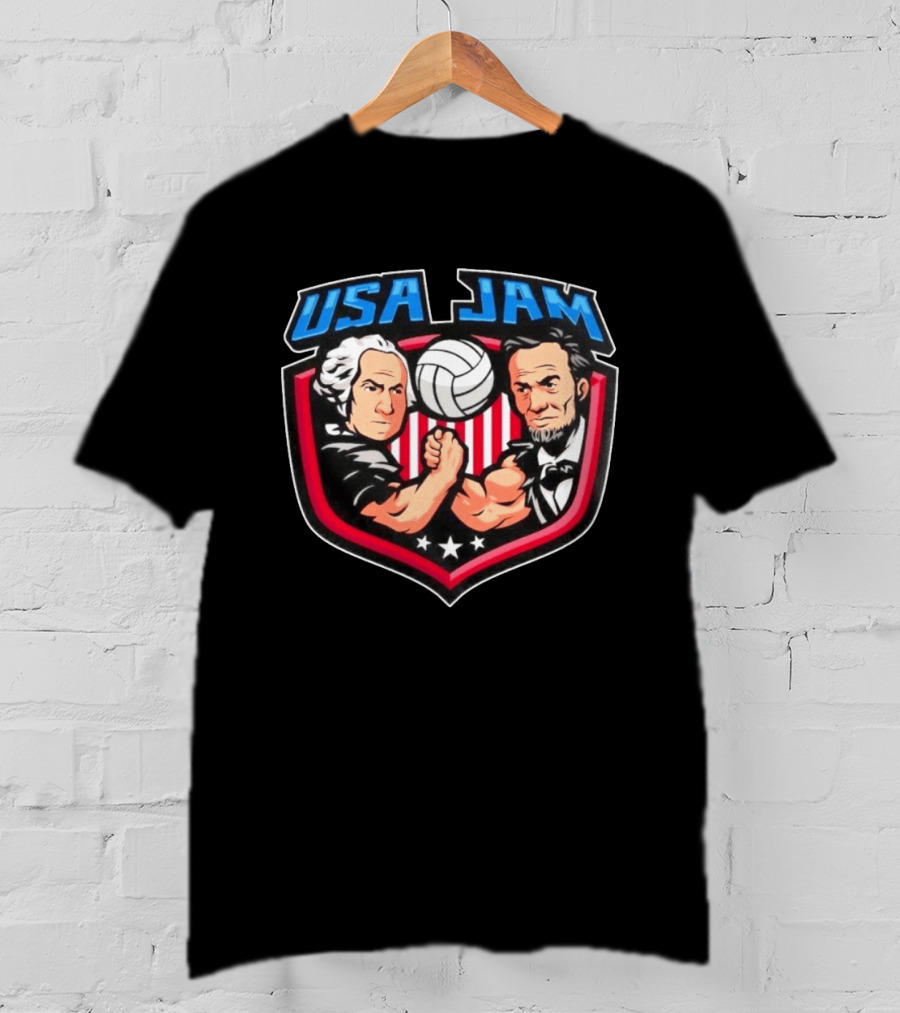 USA Jam Volleyball Arm Wrestling George Washington Abraham Lincoln T-Shirt