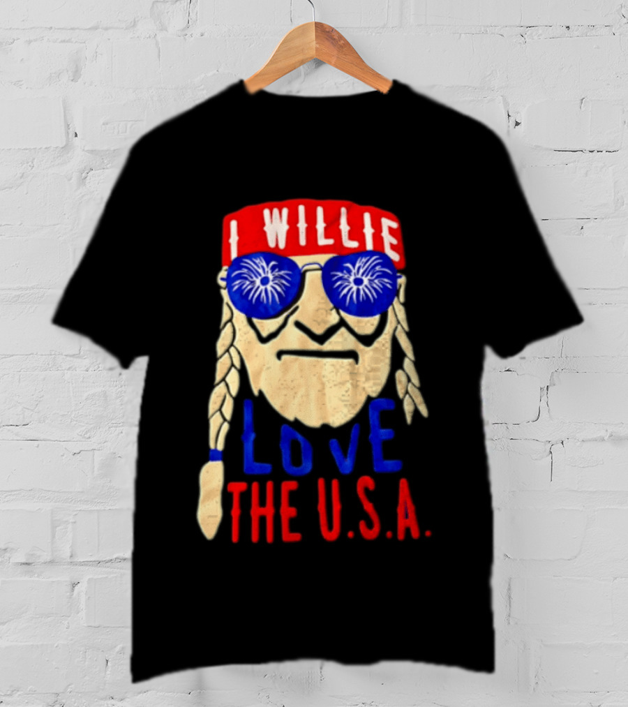 I Willie Nelson Love The U.S.A. Braided Hair Fireworks Sunglasses T-Shirt