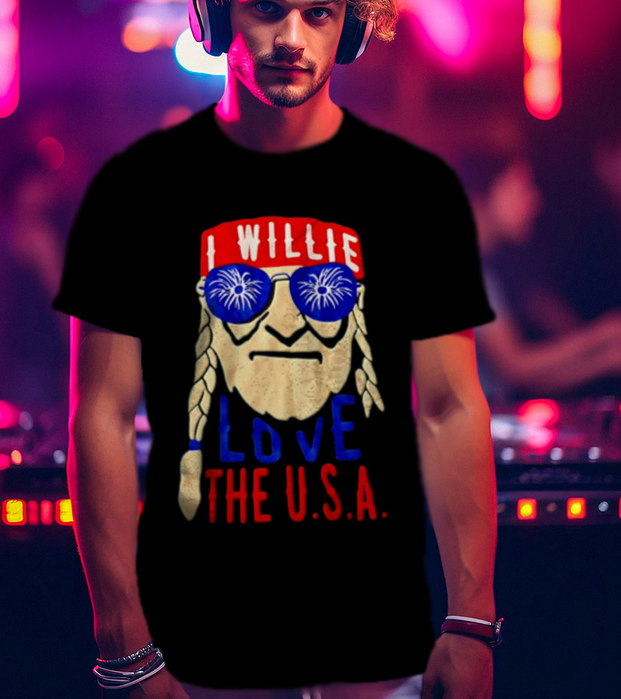 I Willie Nelson Love The U.S.A. Braided Hair Fireworks Sunglasses T-Shirt