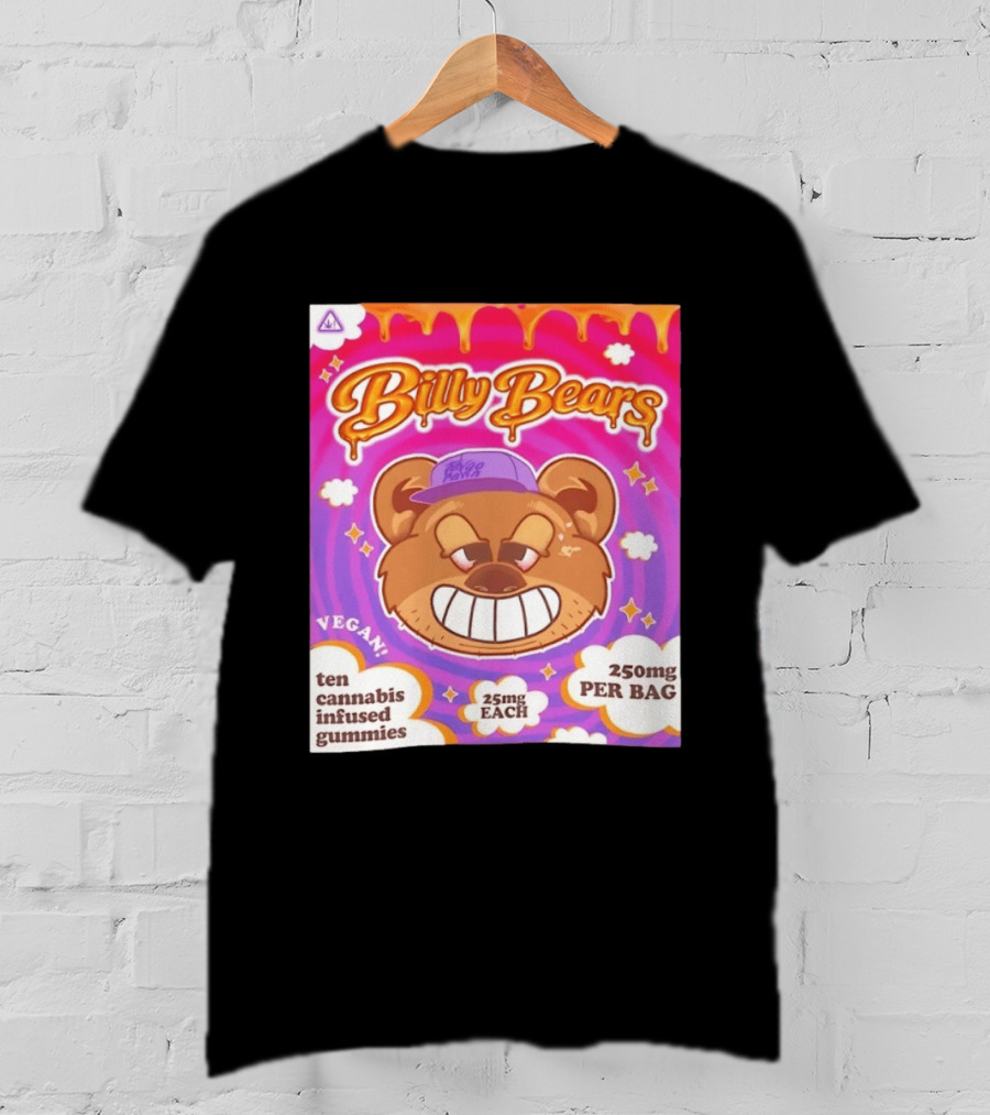 Billy Bears Vegan Ten Cannabis Infused Gummies 25mg Each 250mg Per Bag T-Shirt