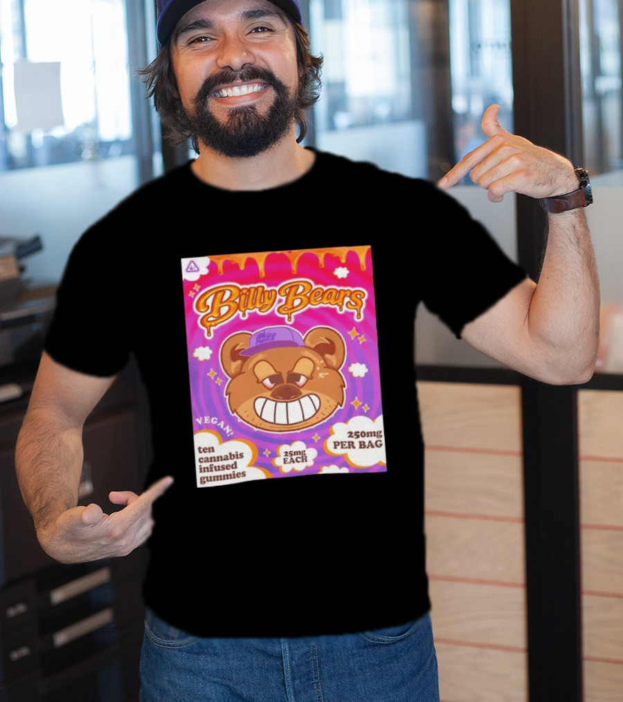 Billy Bears Vegan Ten Cannabis Infused Gummies 25mg Each 250mg Per Bag T-Shirt