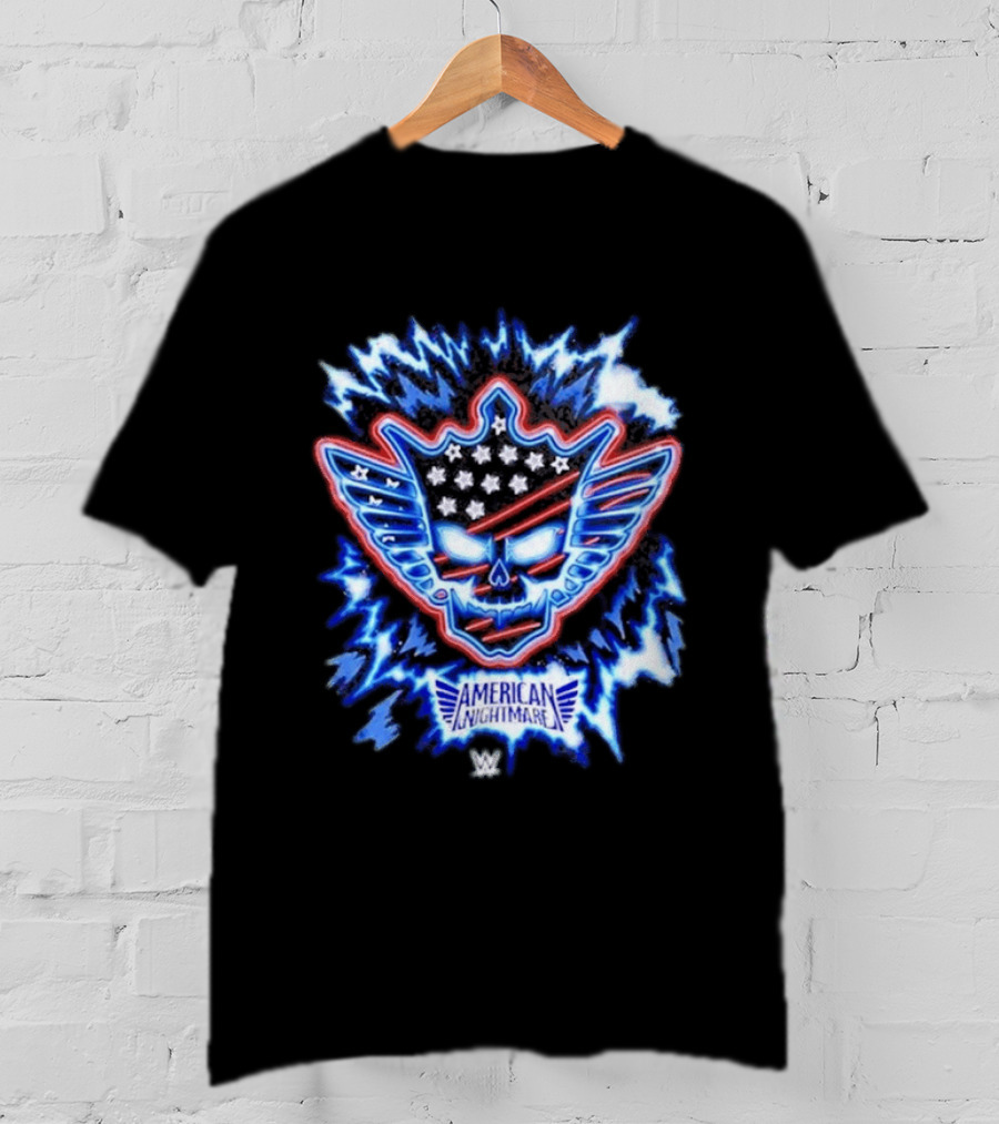 Cody Rhodes WWE American Nightmare Skull Logo With Stars And Stripes Electric Blue T-Shirt