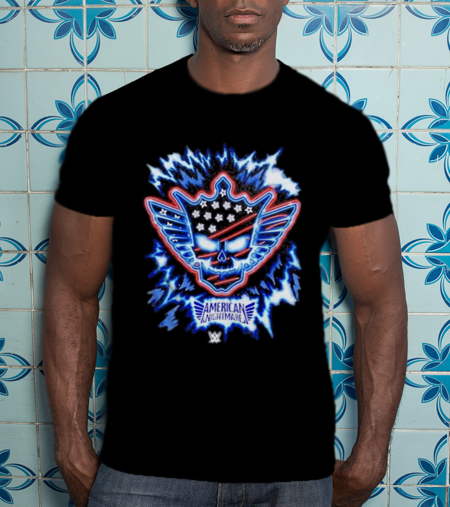 Cody Rhodes WWE American Nightmare Skull Logo With Stars And Stripes Electric Blue T-Shirt