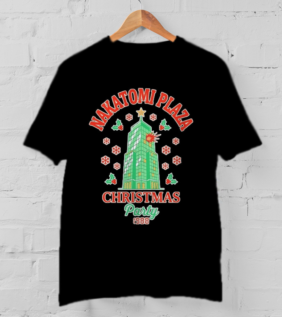Nakatomi Plaza Christmas Party 1988 Snowflakes Holly Explosion T-Shirt