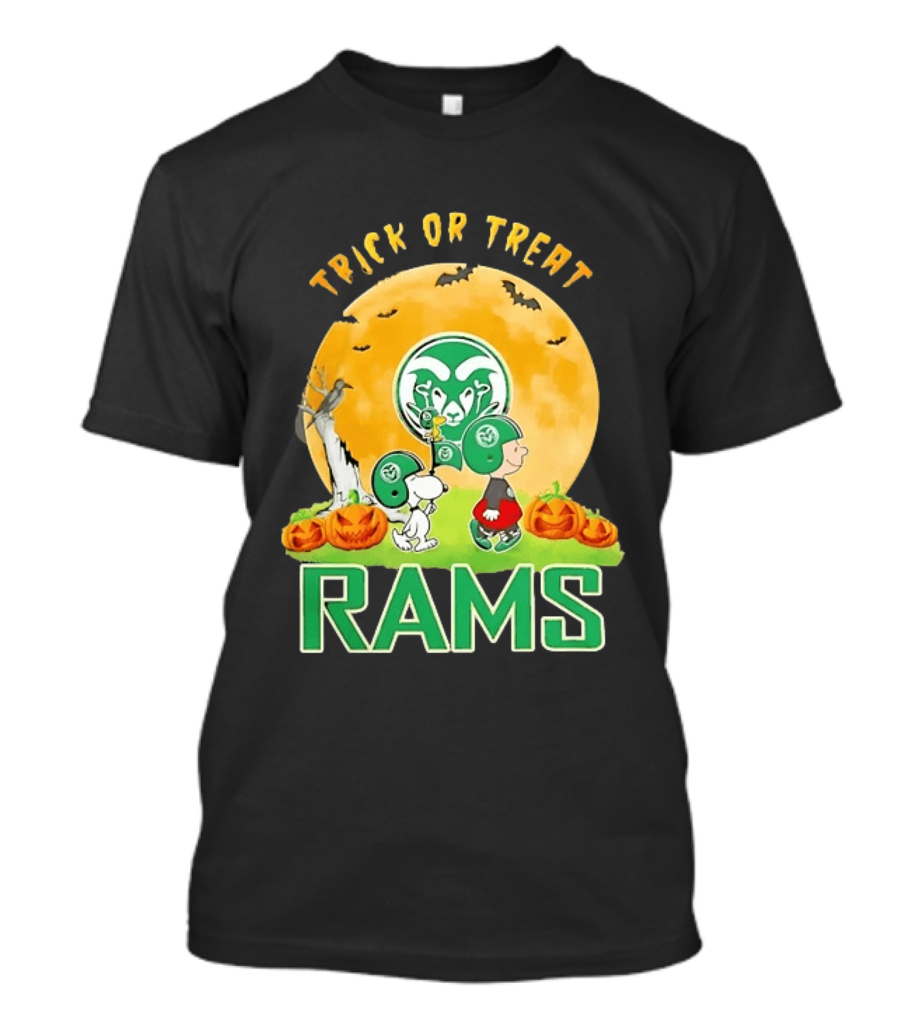 Snoopy Charlie Brown Woodstock Colorado State Rams Trick Or Treat Halloween Moon T-Shirt