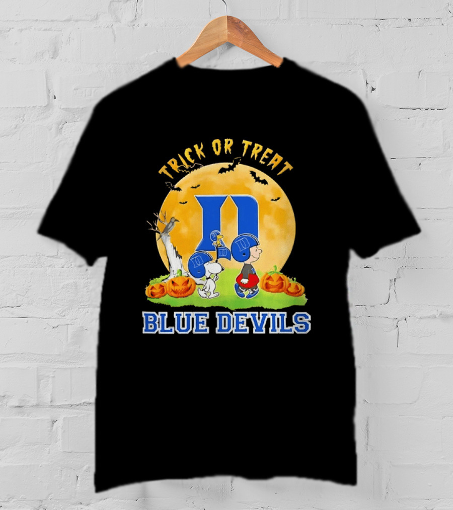 Trick Or Treat Snoopy Charlie Brown Woodstock Duke Blue Devils Halloween Moon T-Shirt