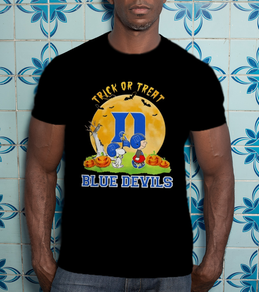 Trick Or Treat Snoopy Charlie Brown Woodstock Duke Blue Devils Halloween Moon T-Shirt
