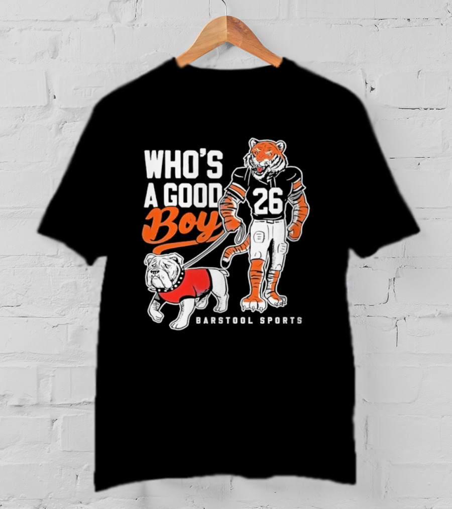 Who's A Good Boy Barstool Sports Tiger 26 Football Player Bulldog T-Shirt