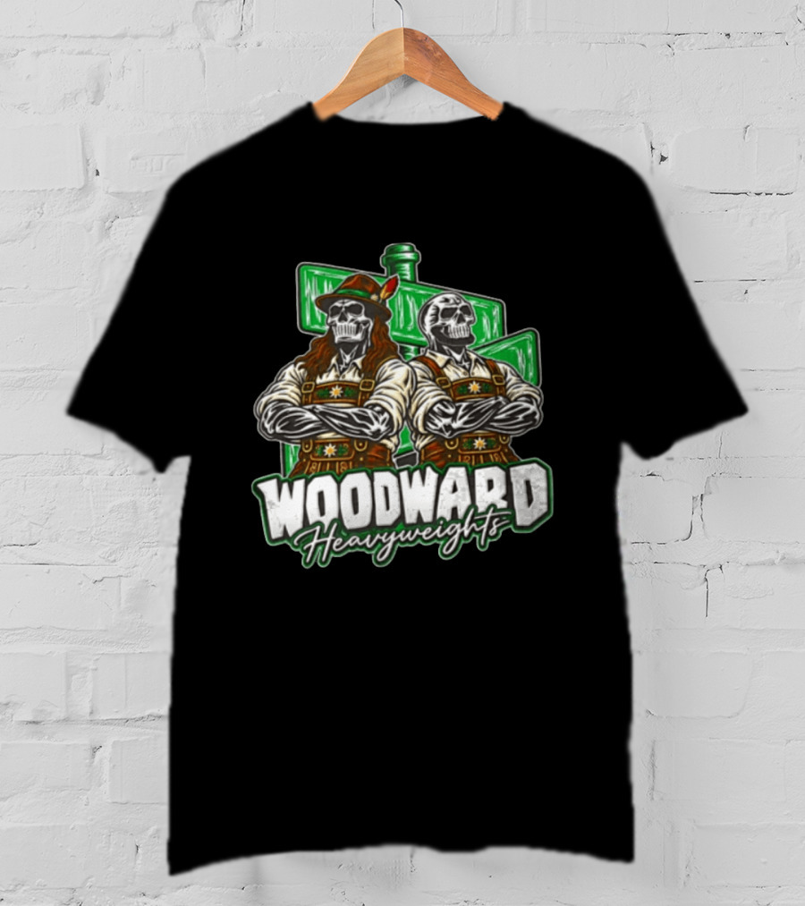 Woodward Heavyweights Two Skulls Lederhosen Crossed Arms T-Shirt