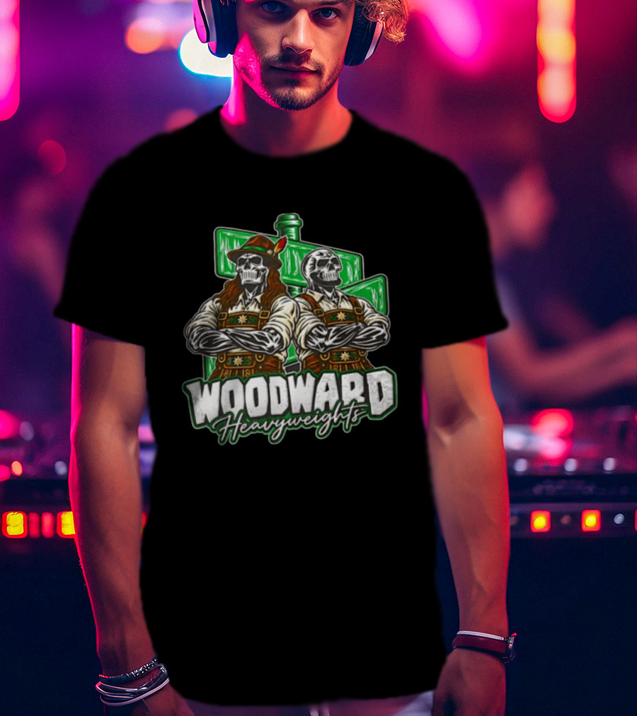 Woodward Heavyweights Two Skulls Lederhosen Crossed Arms T-Shirt