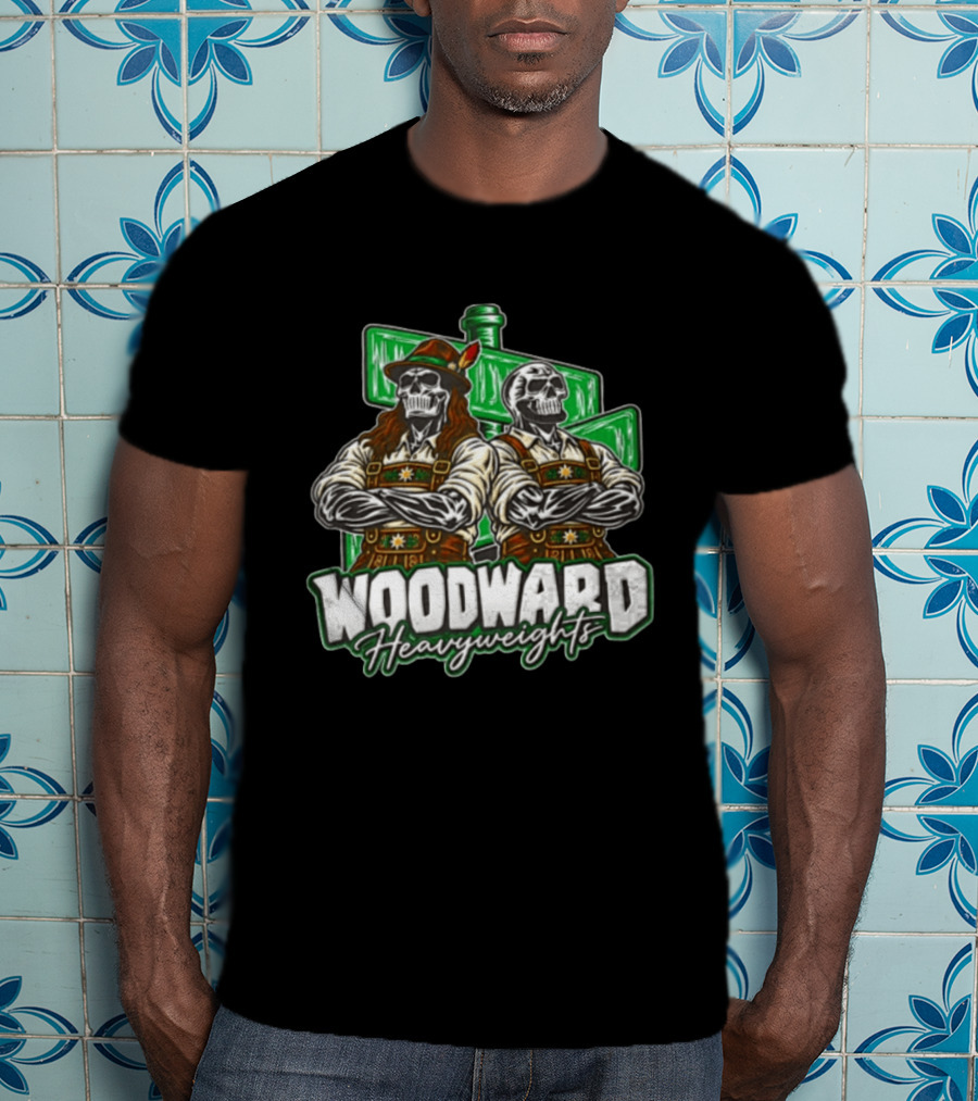 Woodward Heavyweights Two Skulls Lederhosen Crossed Arms T-Shirt